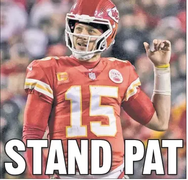  ?? AP ?? GUT IT OUT: Patrick Mahomes suffered a high ankle sprain in the Chiefs’ victory Saturday over the Jaguars to reach the AFC Championsh­ip game, but coach Andy Reid assured he will play.