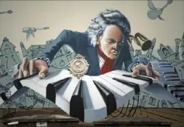  ?? Ina Fassbender/AFP via Getty Images ?? A graffiti mural depicts composer Ludwig van Beethoven on a house in his native city of Bonn, Germany. A musicologi­st has called for a oneyear moratorium on performing Beethoven’s works to encourage newer works honoring the composer on the 250th anniversar­y of his birth.