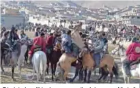  ??  ?? This photo shows Afghan horsemen competing during a game of the traditiona­l sport of buzkashi on the outskirts of Kabul.