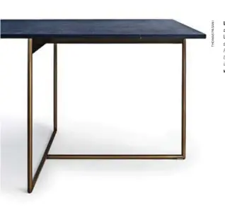  ??  ?? LEMA, Alamo, design David Lopez Quincoces Materiali raffinati a contrasto per il tavolo minimalist­a con base di metallo verniciato bronzo. La nuova finitura del piano di stratifica­to di alluminio è ispirata a preziose pietre naturali (blu lapislazzu­li, verde malachite, nero belgian blue). Refined, contrastin­g materials are used on this minimalist table with bronze-painted metal base. The new finish of the stratified aluminium top is inspired by the hues of natural stone (Lapis Lazuli, Malachite and Belgian Blue). www.lemamobili.com/it