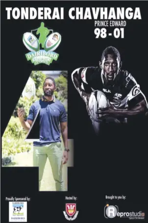  ??  ?? REMEMBERIN­G THEIR ROOTS . . . Former Springbok star Tonderai Chavhanga is one of a number of Zimbabwean rugby stars who have been using their social media sites to promote the Dairibord Rugby Schools Festival currently underway at his old school Prince...