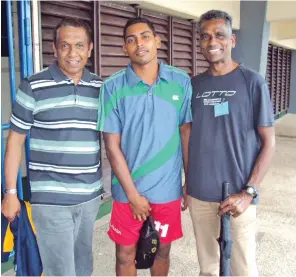  ??  ?? From left: Krishna Chetty, Roy Krishna, former Labasa and national team midfielder Hussein Sahib at the ANZ Stadium, Suva, a few years ago.