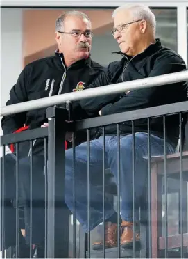  ?? JULIE OLIVER/OTTAWA CITIZEN ?? Though Senators GM Bryan Murray, right, shown with coach Paul MacLean, could retire following this season, he feels his team has improved greatly from last season.