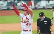  ?? Dilip Vishwanat Getty I mages ?? HARRISON BADER of St. Louis rejoices after hitting a home run in the regular season f inale.