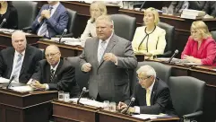  ?? JACK BOLAND / POSTMEDIA NEWS ?? Ontario Premier Doug Ford speaks about the downsizing of Toronto city council on Monday at Queen’s Park.