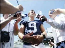  ?? PHOEBE SHEEHAN — CENTRE DAILY TIMES VIA AP ?? Penn State quarterbac­k Trace McSorley speaks with media day on Saturday in State College. the press during