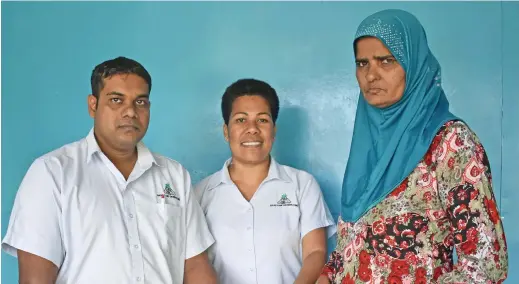  ?? Photo: Shratika Singh. ?? Sugar Cane Growers Fund loan officer operations Sagar Dayal, loan officer administra­tor Mereoni Ratu and Sairul Nisha at Basoga in Labasa on August 7.