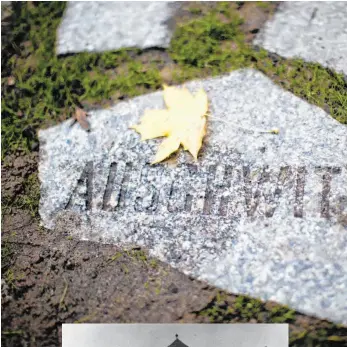  ?? FOTOS: MICHAEL KAPPELER/DPA/STANISŁAW MUCHA/WIKICOMMON­S ?? Gedenkstei­n für die ermordeten Sinti und Roma. Das Bild darunter zeigt das Torhaus des KZ Auschwitz-Birkenau kurz nach der Befreiung 1945.