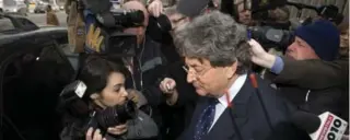  ?? STEVE RUSSELL/TORONTO STAR FILE PHOTO ?? Garth Drabinsky is greeted by a crush of reporters as he leaves a Toronto court in 2009 after being found guilty of fraud and forgery in the Livent trail with his co-accused, Myron Gottlieb.