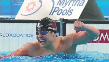  ?? AP ?? Dong Zhihao is overjoyed after winning the men’s 200m breaststro­ke final at the World Aquatics Championsh­ips on Friday.