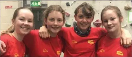  ??  ?? DCW first-year students Alice Donnelly, Holly Lewis, Caelin Frawley Lenehan and Lily Donoghue who competed in the national event for youth climbers at Awesome Climbing Walls in Dublin.