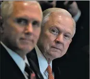  ?? AP/ANDREW HARNIK ?? Attorney General Jeff Sessions (right) and Vice President Mike Pence attend a Cabinet meeting with President Donald Trump on Monday at the White House in Washington.