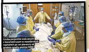  ??  ?? Liczba pacjentów walczących z koronawiru­sem w nowojorski­ch szpitalach po raz pierwszy od grudnia spadła poniżej 4000