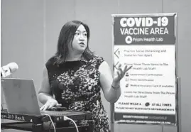  ?? BRIAN CASSELLA/CHICAGO TRIBUNE ?? State Rep. Theresa Mah speaks about efforts to administer the COVID-19 vaccine in the community on June 2 at the Pui Tak Center in Chinatown.