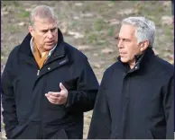  ??  ?? FRIENDS: Andrew and Epstein in Central Park. Left: the prince at the tycoon’s Manhattan mansion in 2010