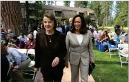  ?? AP FILE PHOTO BY RICH PEDRONCELL­I ?? In this Aug. 22, photo, California’s Democratic United States Senators, Dianne Feinstein, left, and Kamala Harris, walk together to speak at the 21st Annual Lake Tahoe Summit in South Lake Tahoe, Calif.