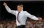  ?? CHARLIE NEIBERGALL — THE ASSOCIATED PRESS ?? Loyola-Chicago head coach Porter Moser reacts during the second half in the semifinals of the Final Four NCAA college basketball tournament against Michigan, Saturday in San Antonio.