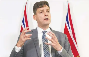  ?? GERRY KaHRMANN ?? Attorney General David Eby says he won’t give up on auto insurance reform measures.