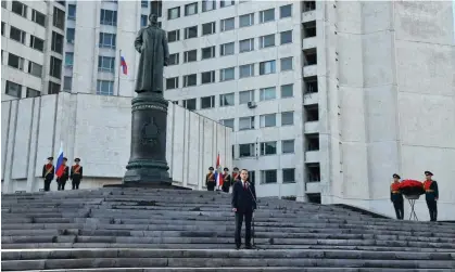  ?? Foreign Intelligen­ce Service Of Russia/Reuters ?? Director of Russia's foreign intelligen­ce service (SVR) Sergei Naryshkin delivers a speech during the unveiling ceremony. Photograph: