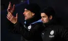  ??  ?? Mikel Arteta (right) a week before he became Arsenal manager, with Pep Guardiola during Manchester City’s Carabao Cup quarter-final at Oxford. Photograph: Justin Setterfiel­d/Getty Images