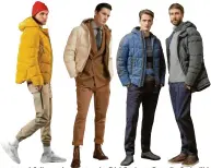  ??  ?? Tom Tailor setzt auf Gelb aus der Sportmode, Edel-Designer Brunello Cucinelli bringt die Outdoor-Cargohose in die Businesswe­lt, auch René Lezard setzt auf Urban Hiking.