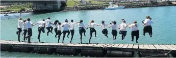  ??  ?? JUMPING INTO THE FUTURE: As per Port Alfred High School tradition, the 2017 matrics wasted no time in jumping into the Kowie River after their Valedictor­y Assembly held last Friday. The matric final exams began on Monday