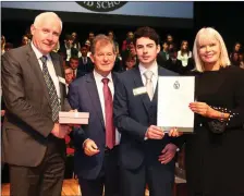  ??  ?? Scoil Phobail Sliabh Luachra Principal Denis Kerins, JP McManus, Diarmaid Nagle, and Minister Mary Mitchell-O’Connor.