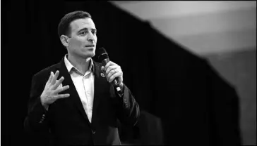  ?? STEVE MARCUS ?? Nevada Attorney General Adam Laxalt, seen speaking in February during a rally for then-presidenti­al candidate Sen. Ted Cruz, R-Texas, at the Durango Hills Community Center, appeared in TV commercial­s opposing Question 1, the ballot question to expand...