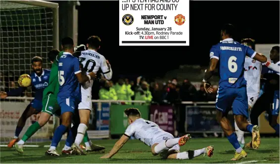  ?? SHUTTERSTO­CK ?? Low profile: defender Clarke (centre) pounces from a corner on the hour to give Newport the lead for the second time