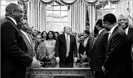  ?? AUDE GUERRUCCI/GETTY ?? President Donald Trump meets with leaders of historical­ly black colleges and universiti­es at the White House in February. Since then tensions have risen over various issues.