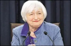  ?? ALEX BRANDON / ASSOCIATED PRESS ?? During a news conference about the Federal Reserve’s monetary policy Wednesday, Board Chair Janet Yellen said, “We expect the economy will continue to perform well.”