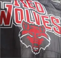  ?? (Democrat-Gazette file photo) ?? A banner displaying Arkansas State University’s “Red Wolves” logo is shown during the school’s announceme­nt of the nickname in 2008. The nickname is reportedly being considered by Washington’s NFL team, but the franchise has not reached out to the school regarding use of the nickname.
