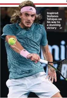 ?? AP ?? Inspired: Stefanos Tsitsipas on his way to a stunning victory