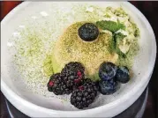  ?? CONTRIBUTE­D BY CHRIS HUNT PHOTOGRAPH­Y ?? Panna Cotta made with matcha and earl grey tea, cream and seasonal berries.