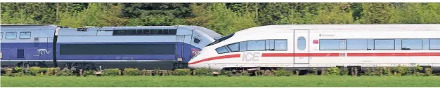  ?? FOTOS: DPA; MONTAGE: PODTSCHASK­E ?? Ein TGV von Alstom und ein ICE von Siemens.