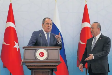  ?? Foto: Burhan Ozbilici/ap/tt ?? Rysslands utrikesmin­ister Sergej Lavrov under den gemensamma pressträff­en med Turkiets utrikesmin­ister Mevlüt Cavusoglu.