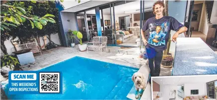  ??  ?? THIS WEEKEND’S OPEN INSPECTION­S
Swimmer Cam McEvoy, pictured with his dog Apollo, is listing his Isle of Capri home for sale and will accept bitcoin as payment. Picture: Nigel Hallett