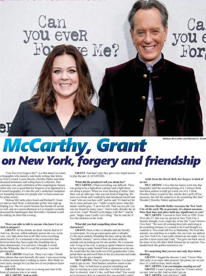  ??  ?? Melissa McCarthy and Richard E. Grant