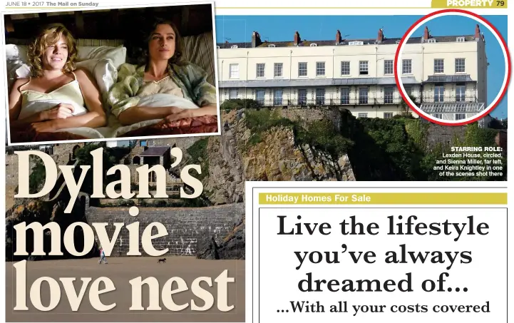  ??  ?? STARRING ROLE: Lexden House, circled, and Sienna Miller, far left, and Keira Knightley in one of the scenes shot there