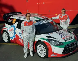  ??  ?? Navigatore Gigi Pirollo insieme a Dindo Capello con la Citroen DS3 WRC