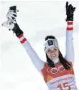  ?? FOTO: DPA ?? Anna Veith jubelnd – hier über die olympische Silbermeda­ille im Super-G von Pyeongchan­g.