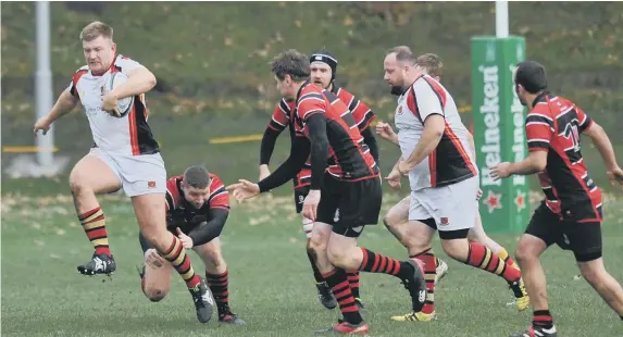  ??  ?? Sunderland First XV in action in Saturday’s big DNL2 win against Redcar.