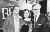  ?? Alberto E. Rodriguez Getty Images ?? MICHAEL WRIGHT, left, with “The BFG” executive producer Kristie Macosko Krieger and director Steven Spielberg, was faulted for being too slow to develop projects. He was at Amblin for three years.