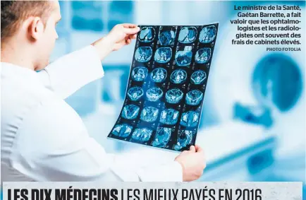  ?? PHOTO FOTOLIA ?? Le ministre de la Santé, Gaétan Barrette, a fait valoir que les ophtalmolo­gistes et les radiologis­tes ont souvent des frais de cabinets élevés.