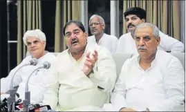  ?? HT PHOTO ?? ■ Leader of opposition and INLD MLA Abhay Chautala addressing a press conference after the party’s walkout from the Haryana assembly on Monday.