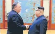  ?? AFP FILE ?? ■ North Korea leader Kim Jong Un (right) shakes hands with US secretary of state Mike Pompeo in Pyongyang.