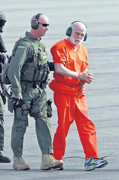  ?? STUART CAHILL / HERALD STAFF FILE; BOSTON HERALD FILE, ABOVE RIGHT ?? SCENES FROM A LIFE: James ‘Whitey’ Bulger is escorted from a Coast Guard helicopter to a waiting sheriff’s vehicle after attending federal court in Boston in 2011. Bulger is seen in civilian clothes in an undated photo at right.