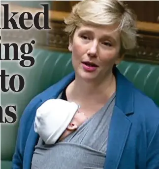  ?? ?? Mother of parliament­s: Labour’s Stella Creasy in Commons with her son Pip