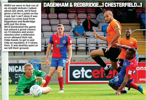  ?? TINA JENNER ?? Moment of hope: Curtis Weston puts Chesterfie­ld ahead, but Dagenham and Redbridge equalised late on
