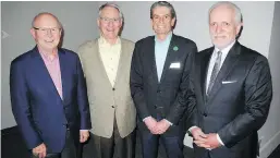  ??  ?? Getting a sneak preview of this fall’s exhibits were, from left, BMO Nesbitt Burns’ Scott McCreath, Cliff Fryers, past Glenbow board chair Jim McLeod and Rod Green, Fellow of Glenbow and contributo­r to Glenbow’s exhibition The Arctic.